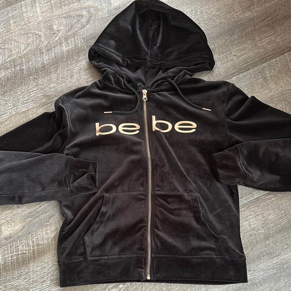 Bebe Black Velour Zip-Up Hoodie